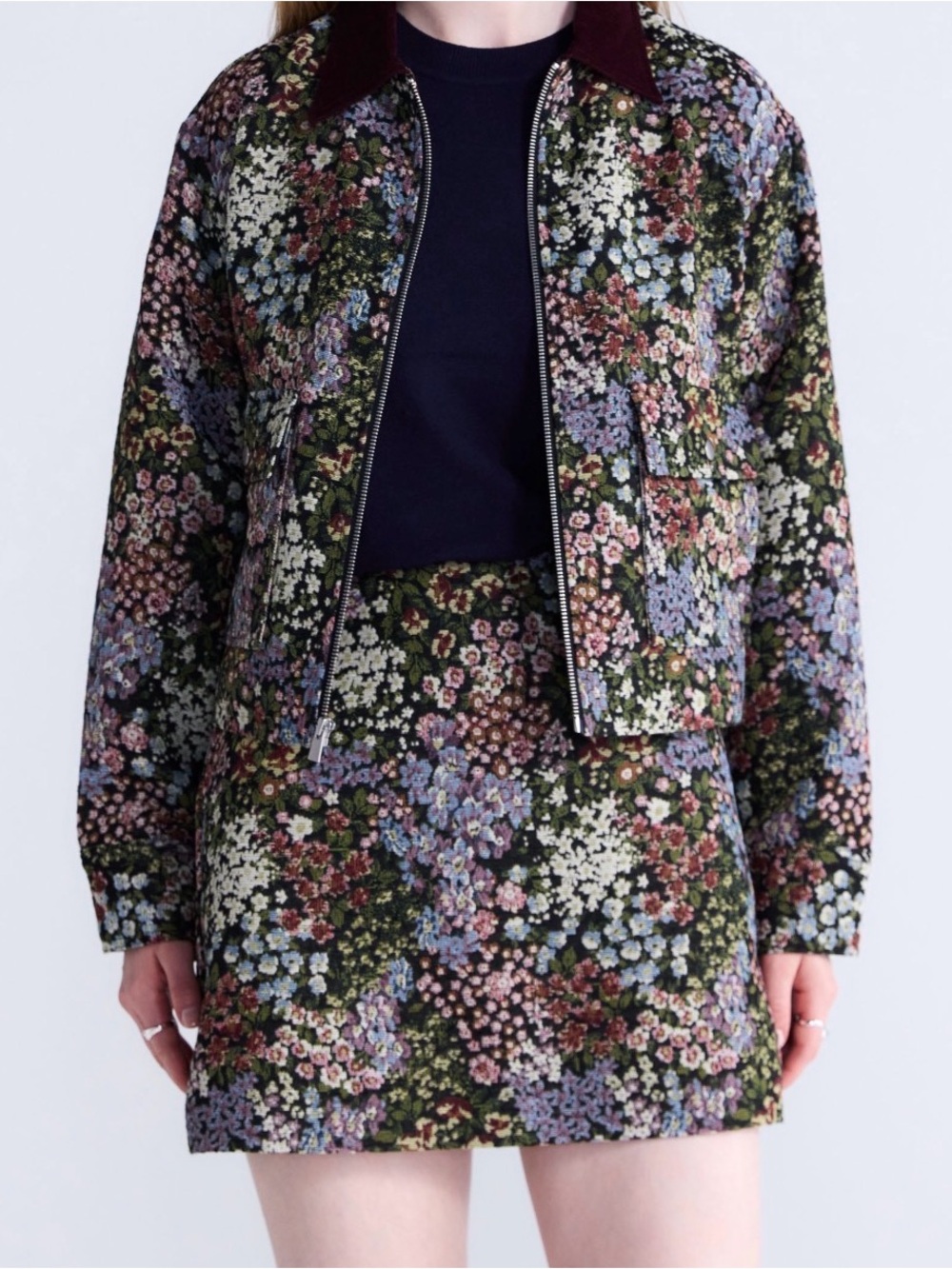 P13 Free Assembly Tapestry Jacquard Jacket + Mini Skirt Set